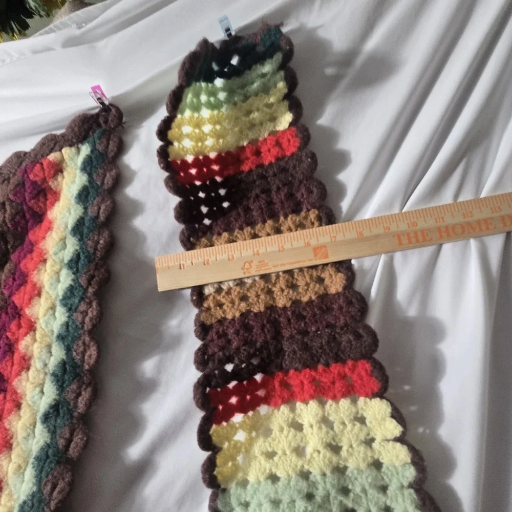 Vintage MCM Handmade Afghan Blanket Throw Crochet Multi Color 48x34 70's‎